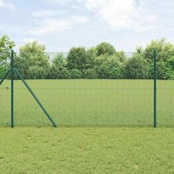 Clôture en fil soudé avec 7 poteaux Verte 1,4x10 m Acier