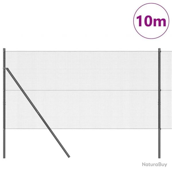 Clture en Fer Soud avec 7 Poteaux Gris 1,4x10 m