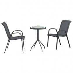 Ensemble Bistro de Jardin 3 Pièces Anthracite Textilène et Acier