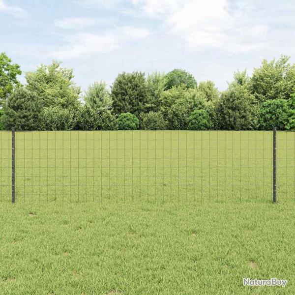 Clture Euro avec 11 poteaux U Grise 0,6x25 m Acier