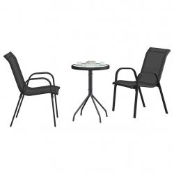 Ensemble Bistro de jardin 3 pièces Noir Textilène et Acier