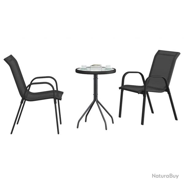 Ensemble Bistro de jardin 3 pices Noir Textilne et Acier