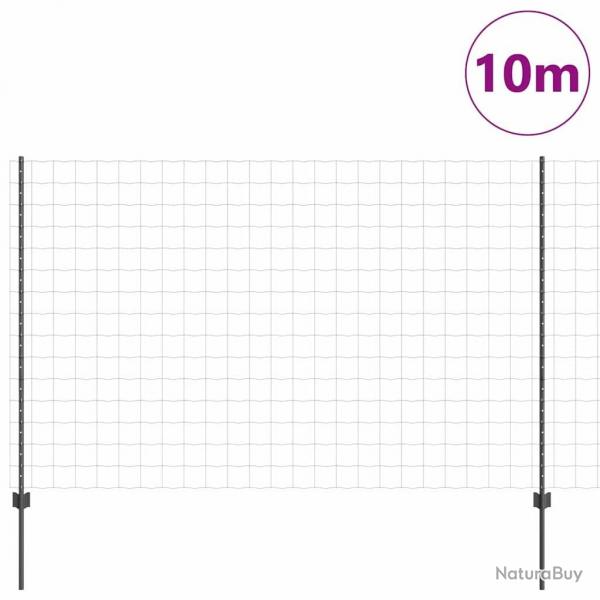 Clture Euro avec 10 poteaux gris 1,5x10 m en acier
