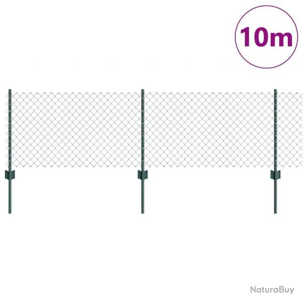 Clture en maillons de chane avec 10 poteaux U Vert 0.6x10 m Acier