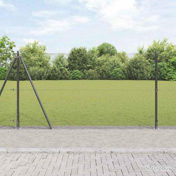 Clture en fil soud avec 7 poteaux flans gris 1.2x10 m Acier