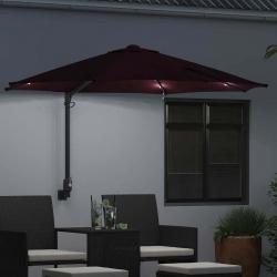 Parasol mural avec LEDs bordeaux, 248 cm