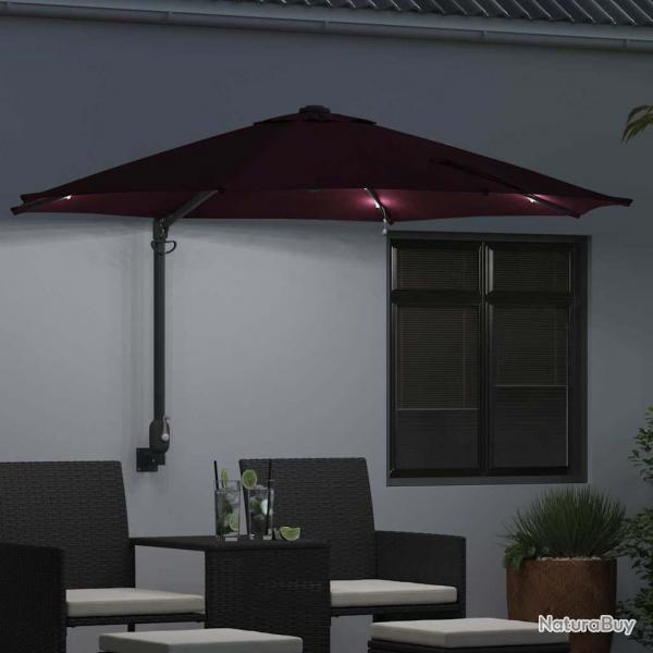 Parasol mural avec LEDs bordeaux, 248 cm