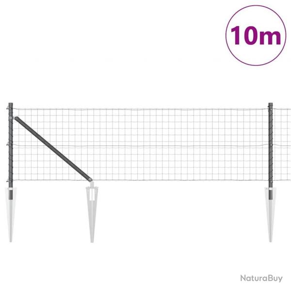 Clture Euro avec 7 poteaux en pointe 0,4 x 10 m en acier galvanis gris