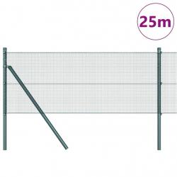 Clôture en fil soudé avec 13 poteaux Verte 0.5x25 m Acier