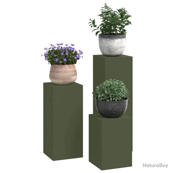 Supports de Plante d'Extrieur Pilier 3 pcs Acier Vert Olive
