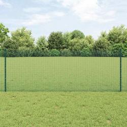Clôture en fil soudé avec 11 poteaux U Verte 0.8x25 m Acier