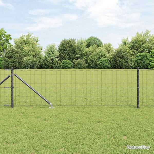 Clture Euro avec 7 poteaux en pointe 0,4 x 10 m en acier galvanis gris