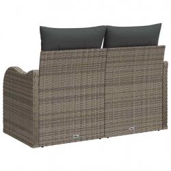 Canapé de jardin 2 places avec rangement et coussins en poly rotin gris