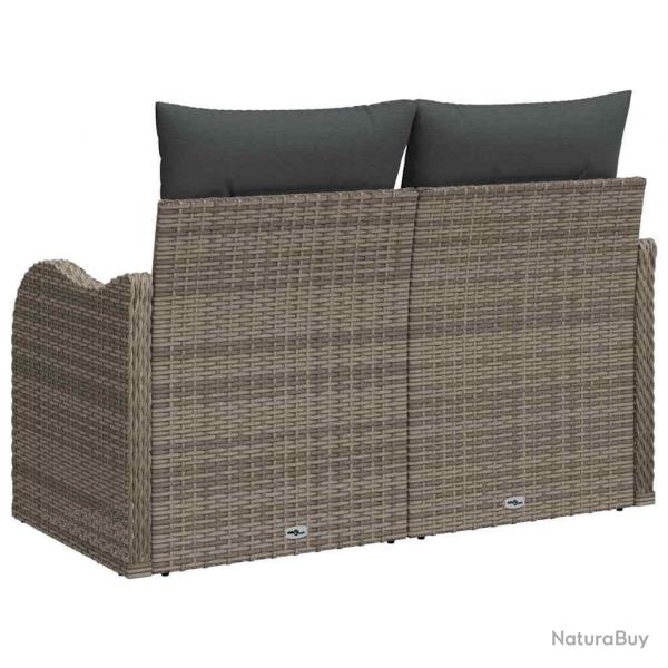 Canap de jardin 2 places avec rangement et coussins en poly rotin gris