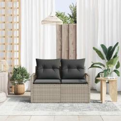 Canapé de jardin 2 places avec rangement et coussins en poly rattan gris