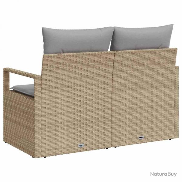 Canap de jardin 2 places avec rangement et coussins en poly rattan beige