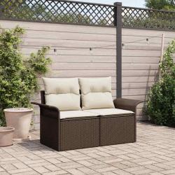 Canapé de jardin 2 places avec rangement et coussins en Rattan Marron