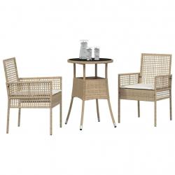 Ensemble de Dîner de Jardin de 3 Pièces en Rotin Beige