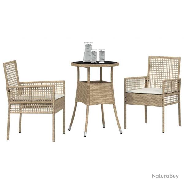 Ensemble de Dner de Jardin de 3 Pices en Rotin Beige