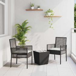 Ensemble de Bistro de Jardin 3 Pièces avec Coussins en Poly Rattan Noir