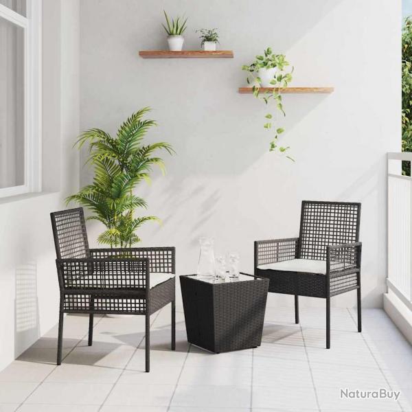 Ensemble de Bistro de Jardin 3 Pices avec Coussins en Poly Rattan Noir