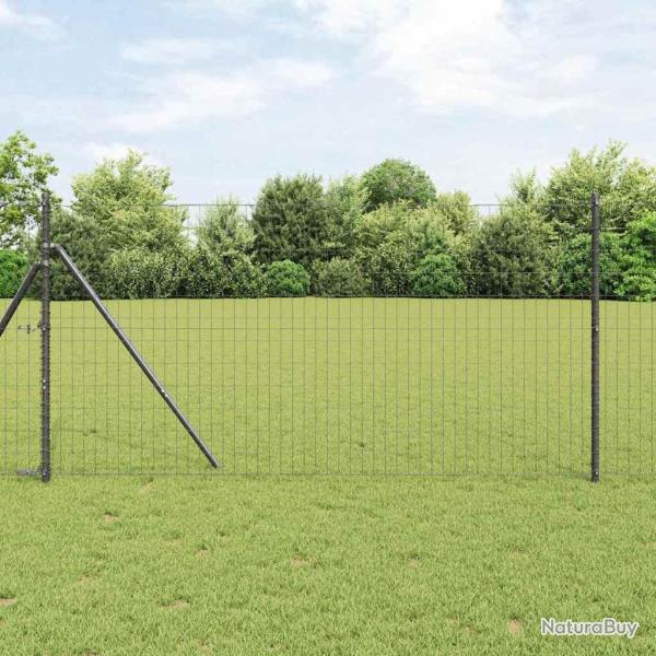 Clture Euro avec 13 poteaux de 1 x 25 m en acier galvanis gris