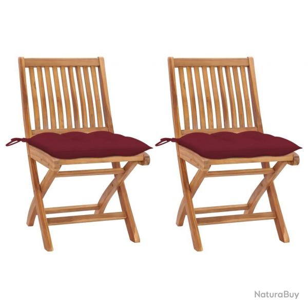 Chaises de jardin lot de 2 coussins rouge bordeaux Teck massif