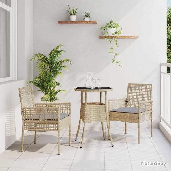 Ensemble de repas de jardin 3 pices en poly rattan beige