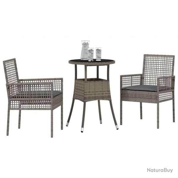 Ensemble de salle  manger de jardin 3 pices en poly rotin gris