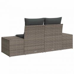 Canapé de jardin 2 places avec coussins gris en rotin poly
