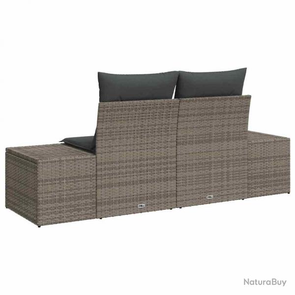 Canap de jardin 2 places avec coussins gris en rotin poly