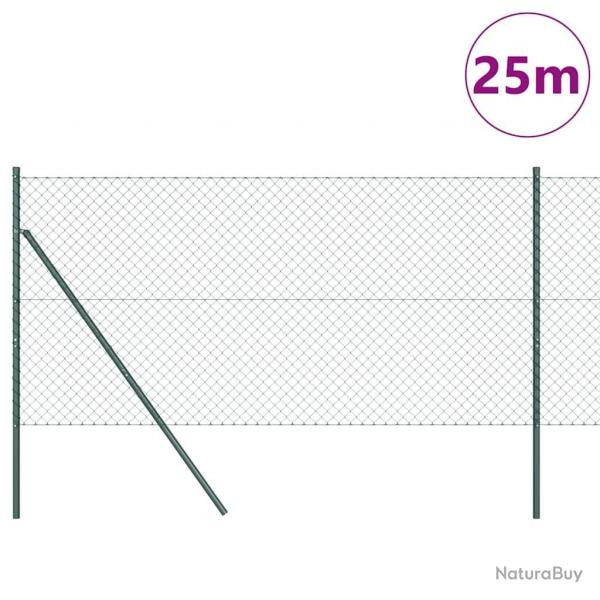 Jeu de Poteaux de Clture Vert 1 x 25 m Acier galvanis