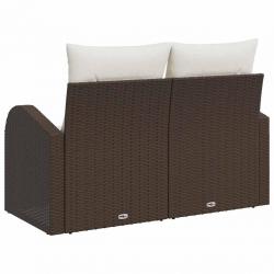 Canapé de jardin 2 places avec rangement et coussins en poly rotin marron