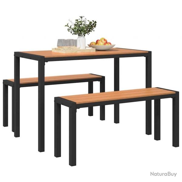 Ensemble de salle  manger de jardin 3 pices en acier et WPC marron