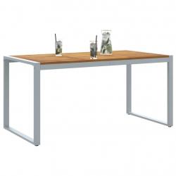 Table de salle à manger extérieure Grise 160x80x75 cm Acier et Bois Massif d'Acacia