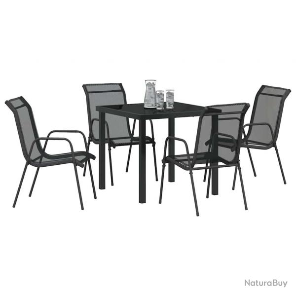 Ensemble de salle  manger de jardin 5 pices en textilne noir et acier