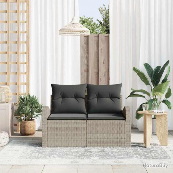 Canap de jardin 2 places avec rangement et coussins gris clair en rattan poly