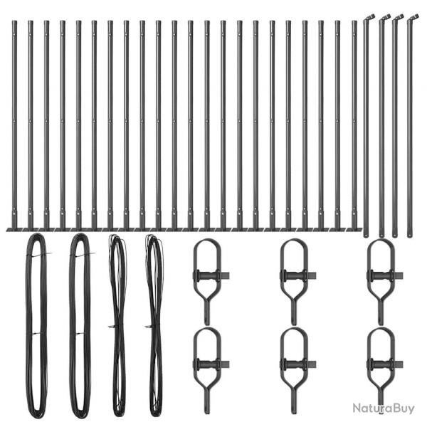 Poteaux de clture avec bases 26 pcs 32mm 90cm en acier galvanis