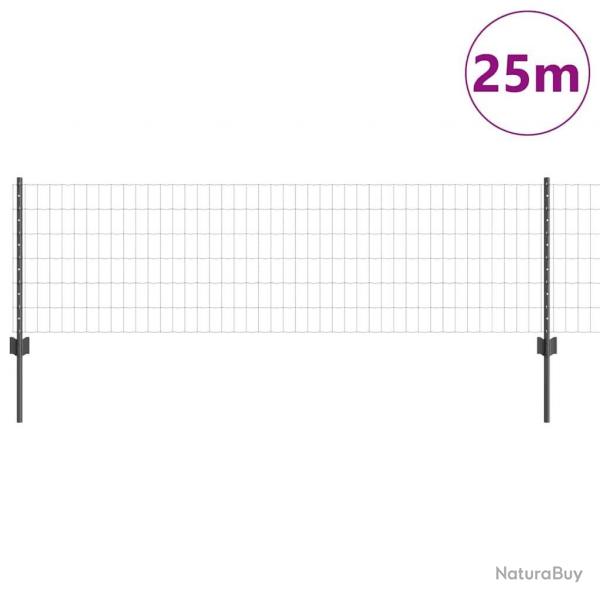 Clture Euro avec 11 poteaux en U Grise 0,6x25 m Acier