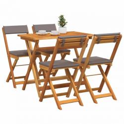 Ensemble Bistro Pliable 5 Pièces avec Coussins en Bois Massif d'Acacia