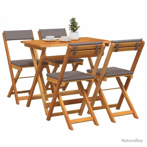 Ensemble Bistro Pliable 5 Pices avec Coussins en Bois Massif d'Acacia
