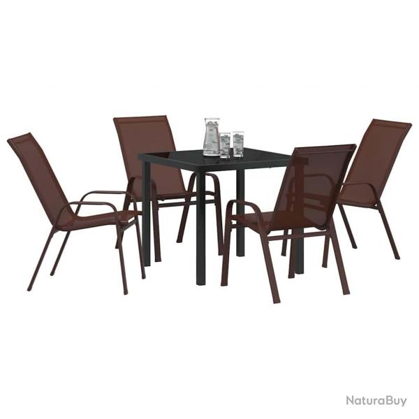 Ensemble de salle  manger de jardin 5 pices marron en textilne et acier