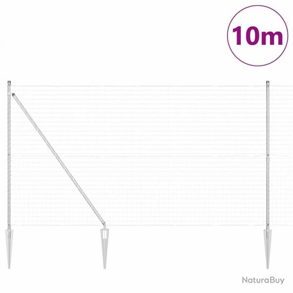 Clture Euro avec 7 poteaux pointus, 1,5 x 10 m en acier galvanis