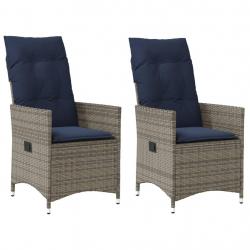 Lot de 2 chaises de jardin inclinables avec coussins en résine tressée grise