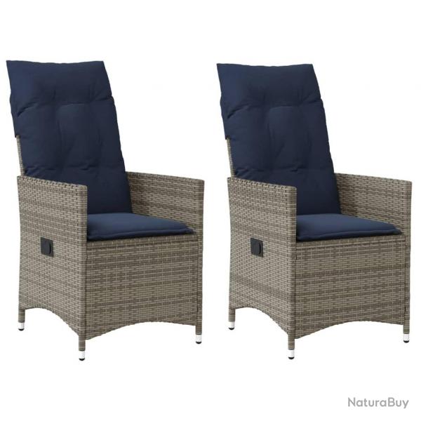 Lot de 2 chaises de jardin inclinables avec coussins en rsine tresse grise