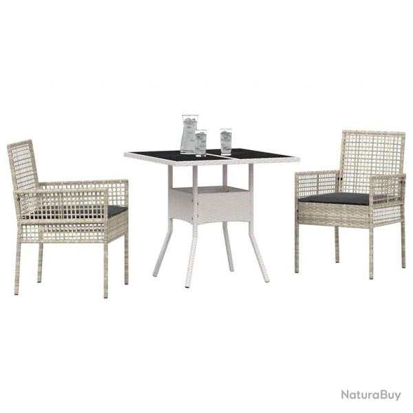 Ensemble de salle  manger de jardin 3 pices Gris clair en poly rattan