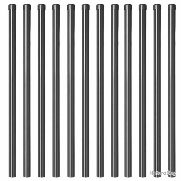 Poteaux de clture 12 pcs Gris 100 cm Acier peint par poudre