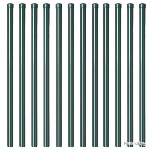 Poteaux de clture 12 pcs Vert 100 cm Acier peint par poudre
