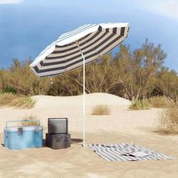 Parasol de plage avec poteau en métal bleu et blanc 161 x 193 cm en polyester.