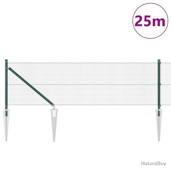 Clture en fil soud avec 13 poteaux en pointe verte 0.4x25 m en acier